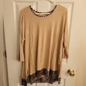 Southern Stitch Cream and Leopard Long Sleeve Top